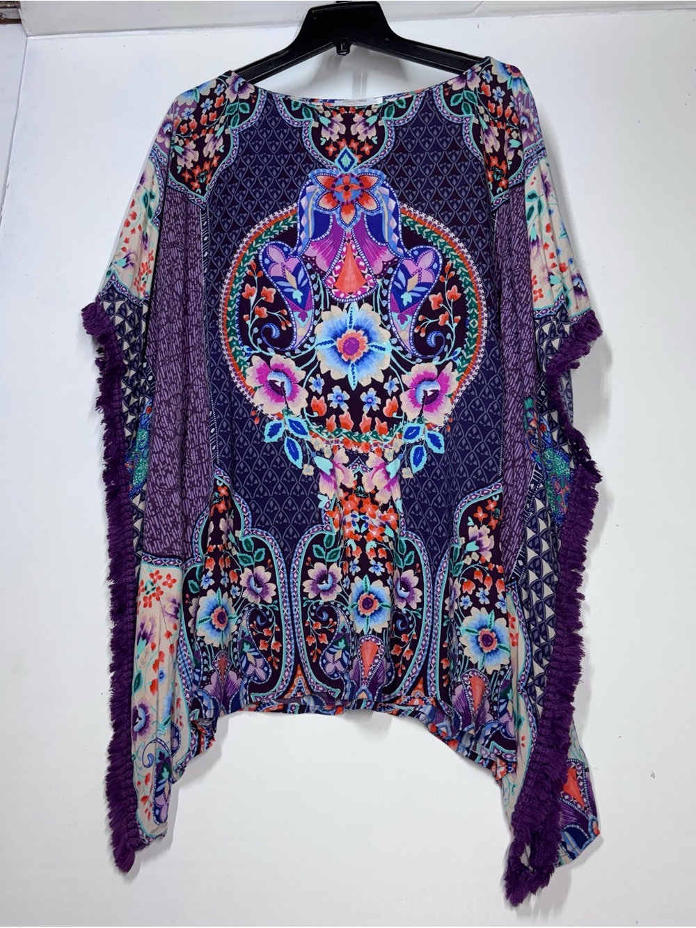 Johnny Was Purple Floral Paisley Boho Poncho Coverup Tunic XL